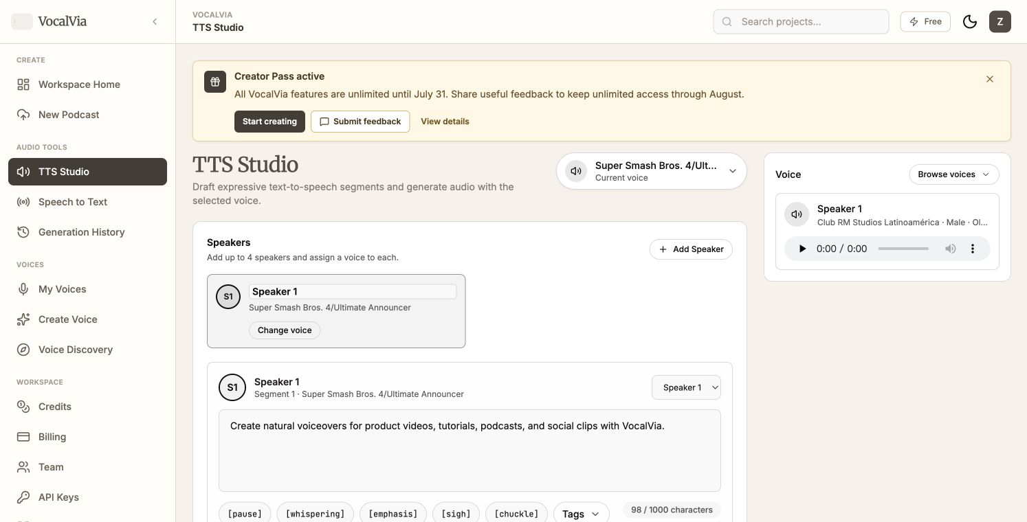 Manage pronunciation while preparing audio in VocalVia TTS Studio